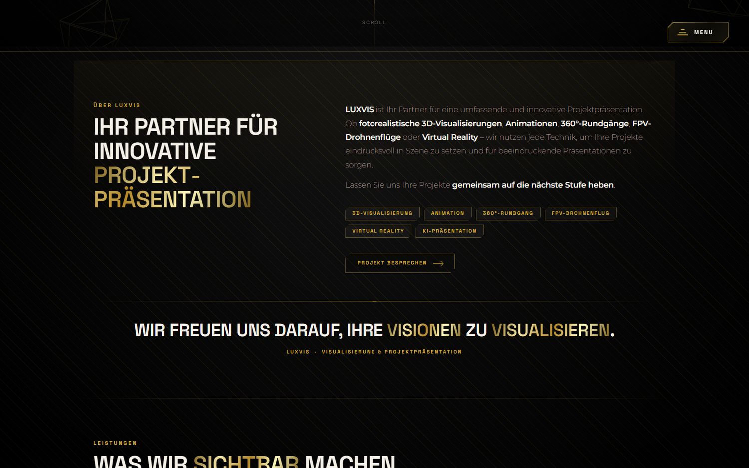 Textabschnitt von luxvis.net mit Gold-Verlaufs&uuml;berschrift und Schlagwortmarken