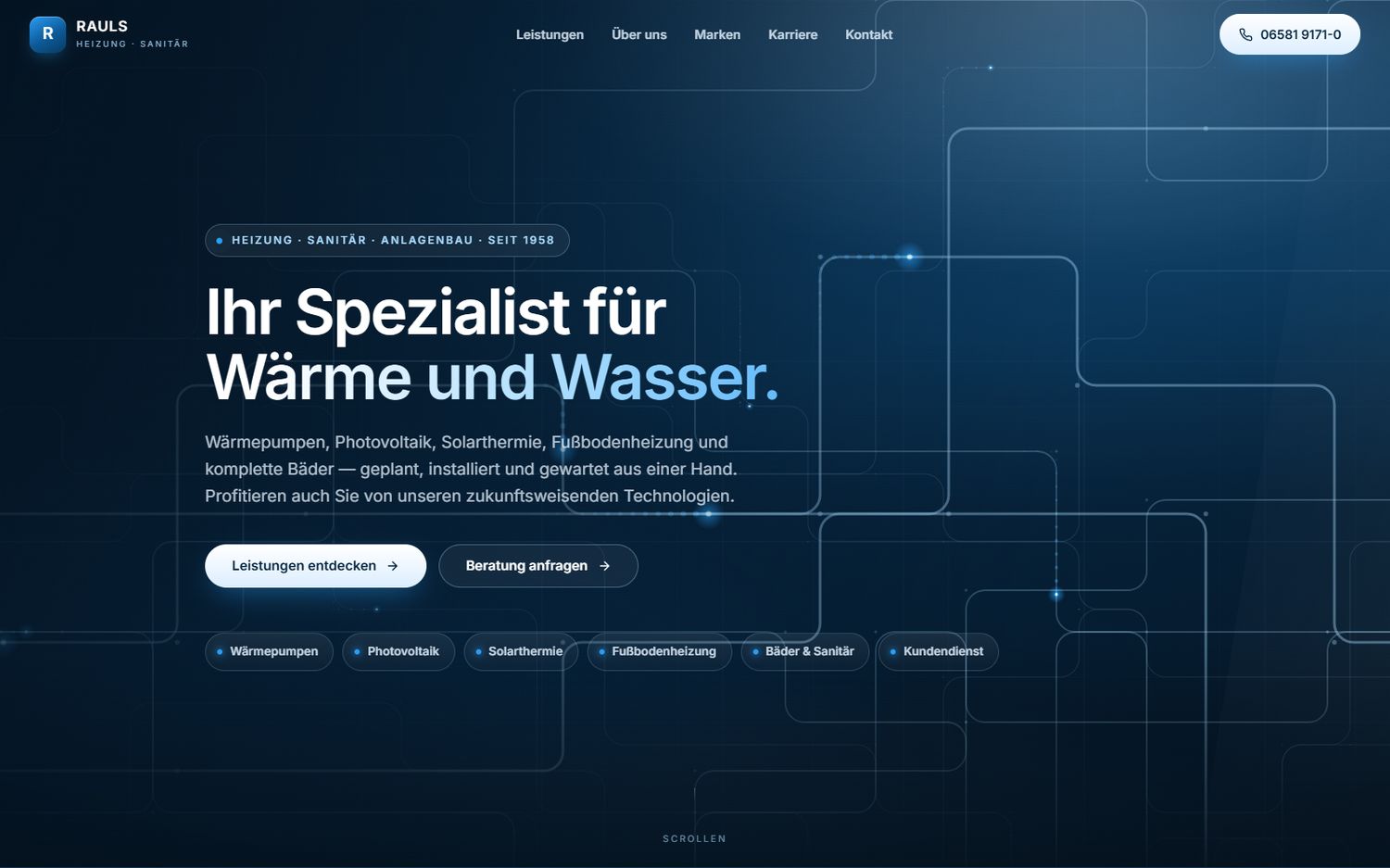 Zeichen und Wortmarke RAULS im Kopf der Seite